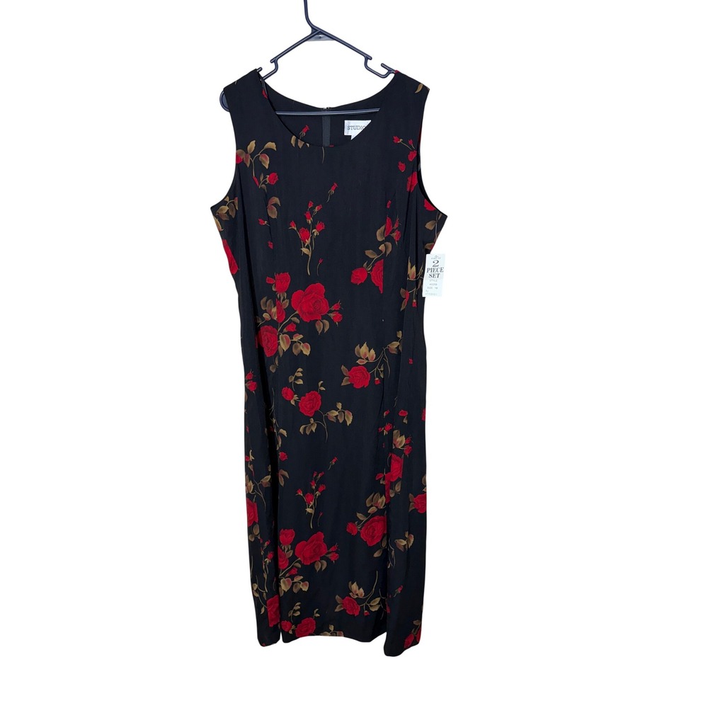 Studio I Womens Black Red Rose Floral Sleeveless Maxi Dress Size 18 Vintage